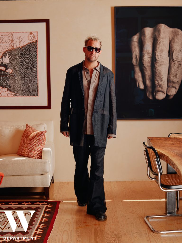 the Full Rick Owens Kit, featuring the  Rick Owens  Lido Jacket, Rick Owens Black Bolan Bootcut Shear Jeans, and the Rick Owens Office Shirt
