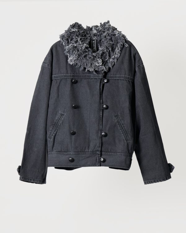 Ksenia Schnaider Denim Jacket with Denim Fur Collar, view 3