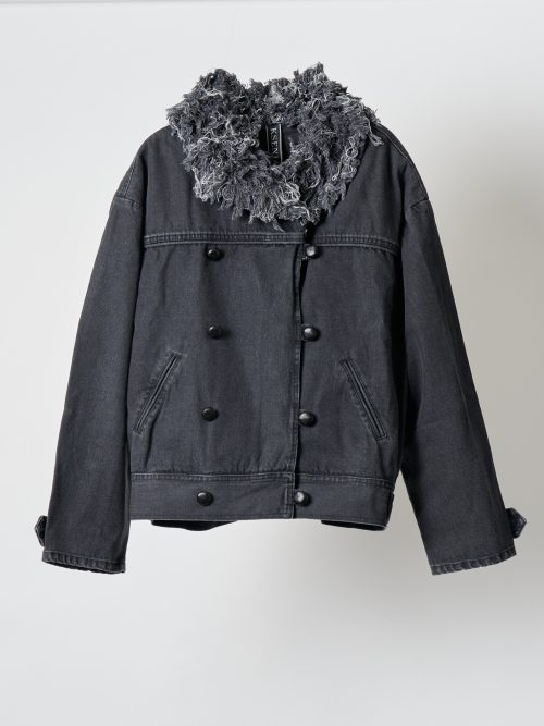 Ksenia Schnaider Denim Jacket with Denim Fur Collar