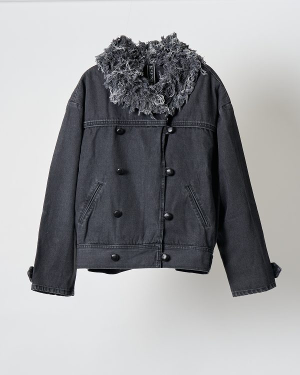 Ksenia Schnaider Denim Jacket with Denim Fur Collar