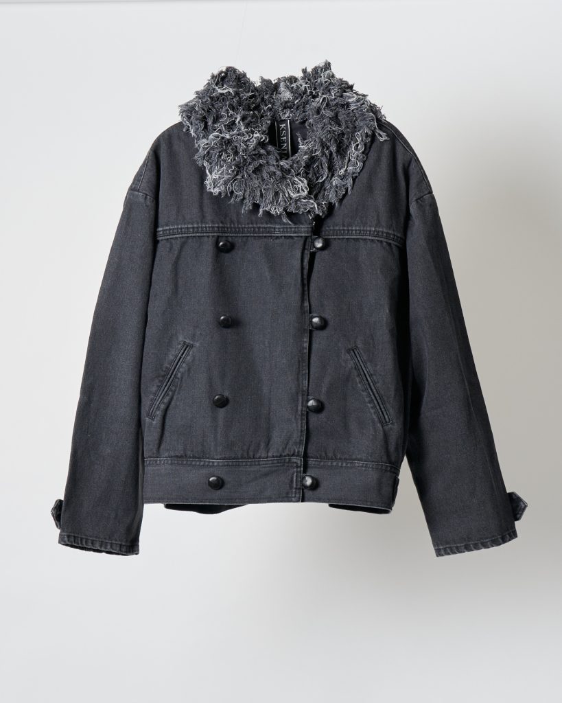 Ksenia Schnaider Denim Jacket with Denim Fur Collar