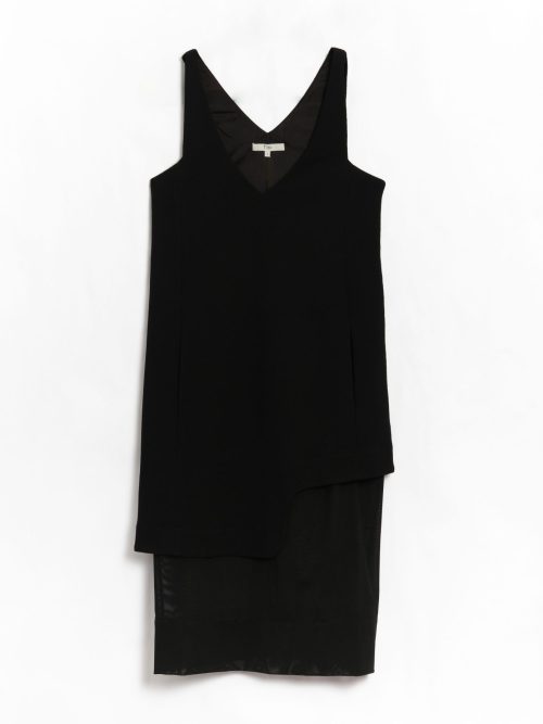 Tibi Melee Crepe V-Neck Power Mesh Combo Dress