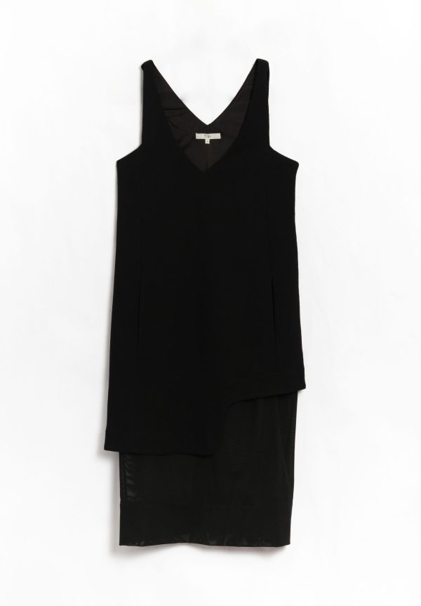 Tibi Melee Crepe V-Neck Power Mesh Combo Dress