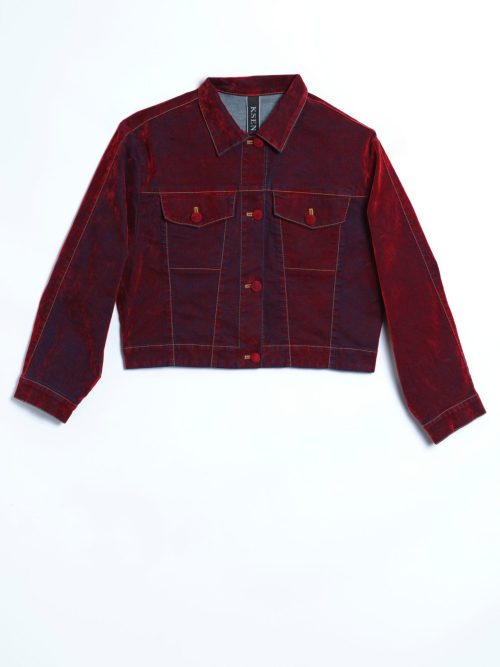 Ksenia Schneider Red Velour Denim Jacket