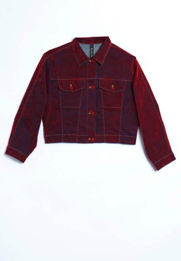 Ksenia Schneider Red Velour Denim Jacket