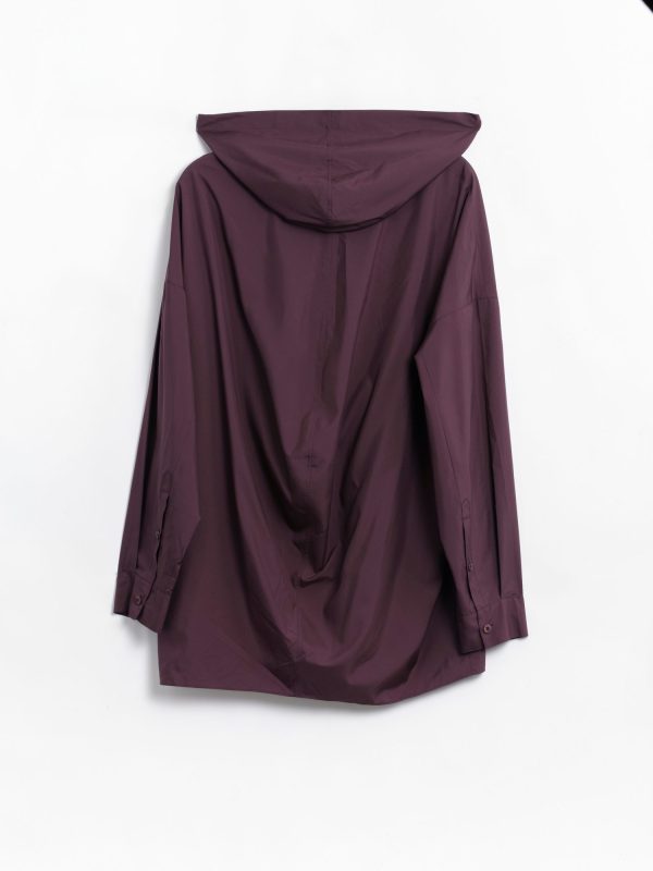 Tibi Shirred Nylon Hoodie with Cocoon Back, view 2