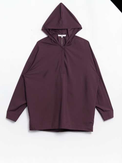 Tibi Shirred Nylon Hoodie with Cocoon Back