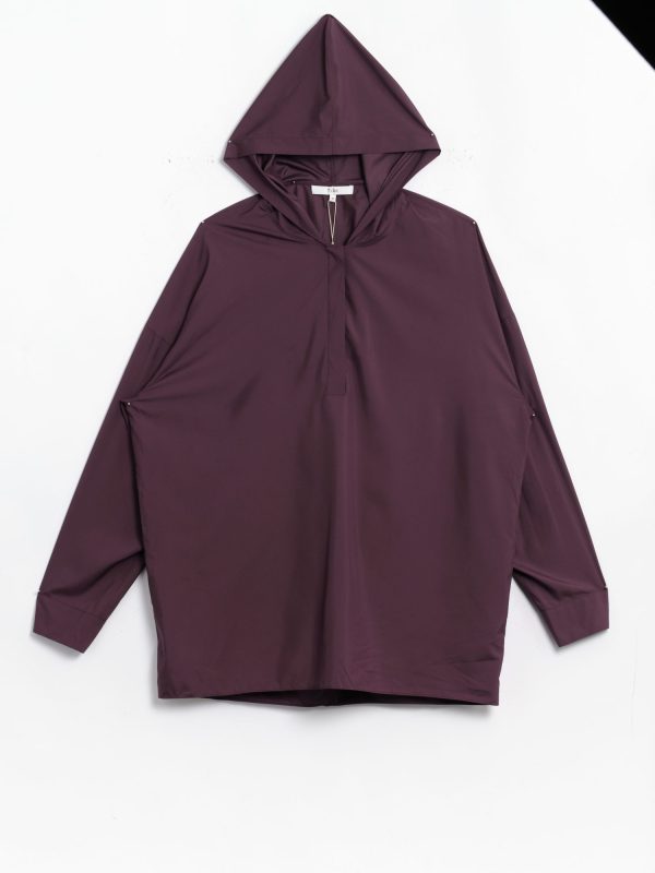 Tibi Shirred Nylon Hoodie with Cocoon Back