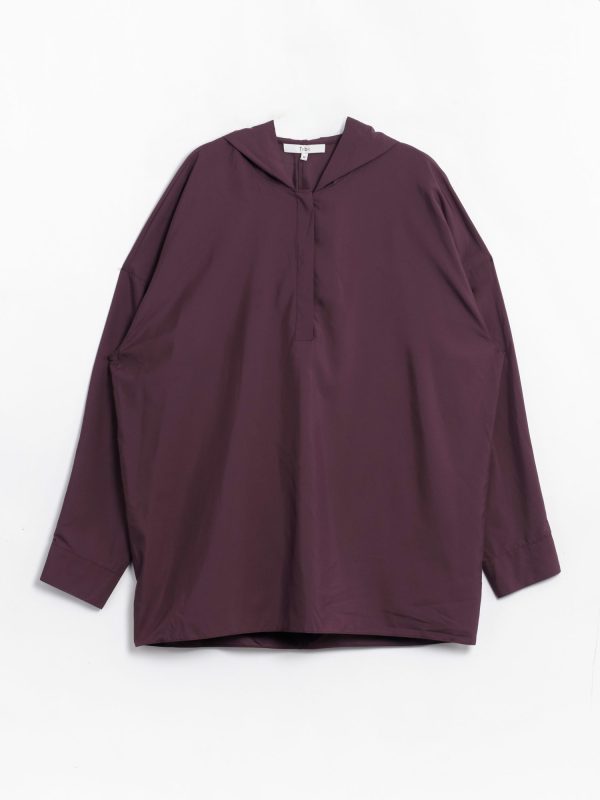 Tibi Shirred Nylon Hoodie with Cocoon Back, view 3