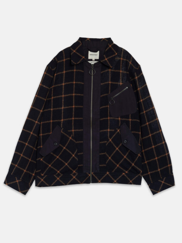 Nicholas Daley Zip-Through Shirt Jacket, Navy and Orange Check